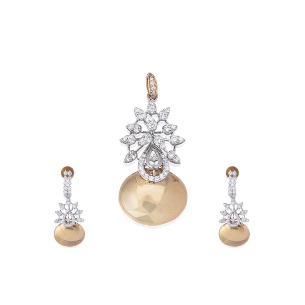 Hanging Heart Diamond Pendant and Earrings Set